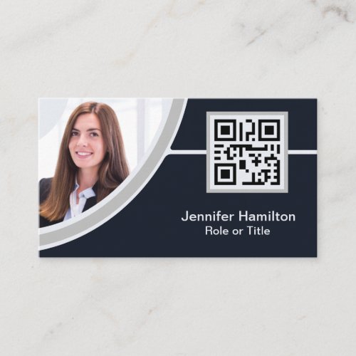 Professional Grey add your Logo QR Code Photo Business Card