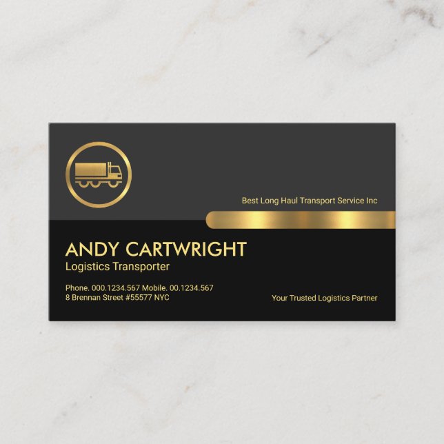 Professional Grey Black Layers Gold Tab Trucker Business Card (Front)