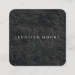 Professional Grey Black Scrabbled Monogrammed Square Business Card