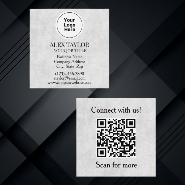 Professional Grey Executive Logo QR Code Square Business Card (Crafted with professionalism in mind, our grey business card features your company logo and QR code)