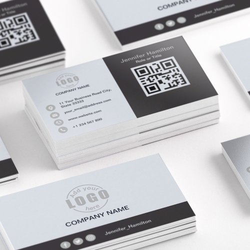 Professional Grey Grey add your Logo QR Code Business Card