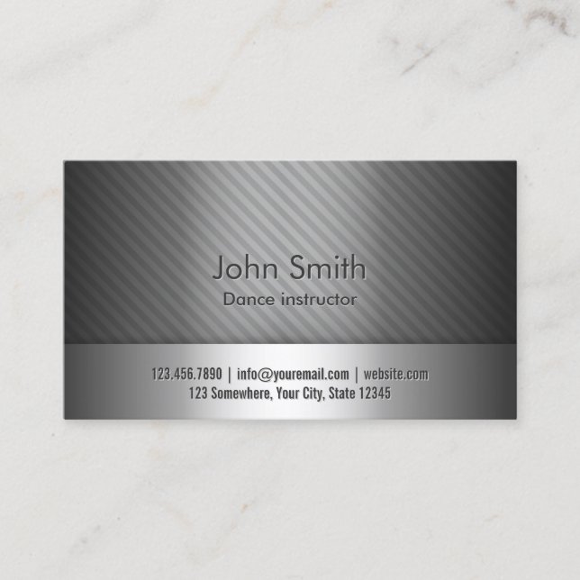 Professional Grey Metal Dance Business Card (Front)