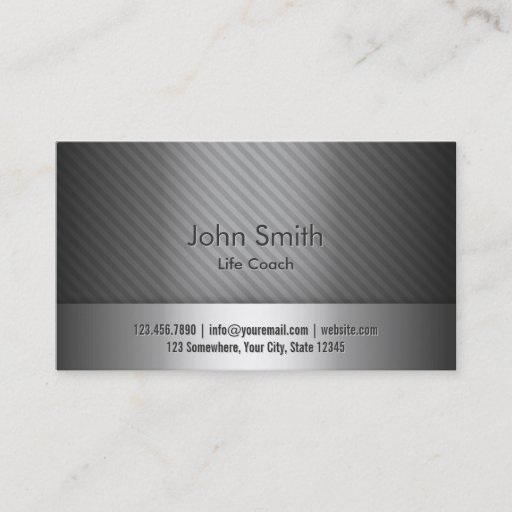 Customizable Professional Grey Metal Life Coach Business Card