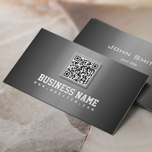 Customizable Professional Grey Metallic QR Code Business Card