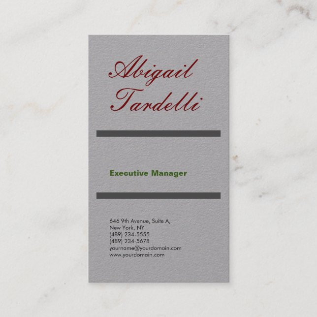Professional grey minimalist classical plain business card (Front)