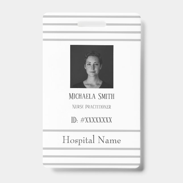 Professional Grey Minimalist Hospital Employee Badge (Front)