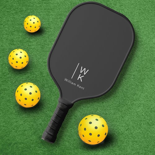 Professional Grey Monogram Initials  Name Pickleball Paddle