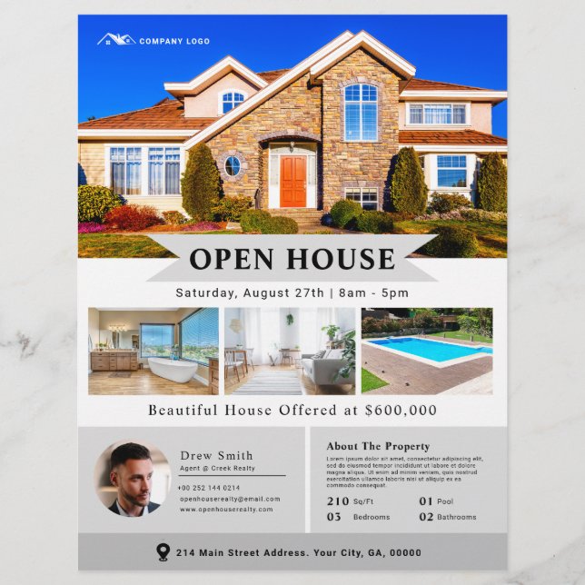Professional Grey Open House Real Estate Flyer (Front)