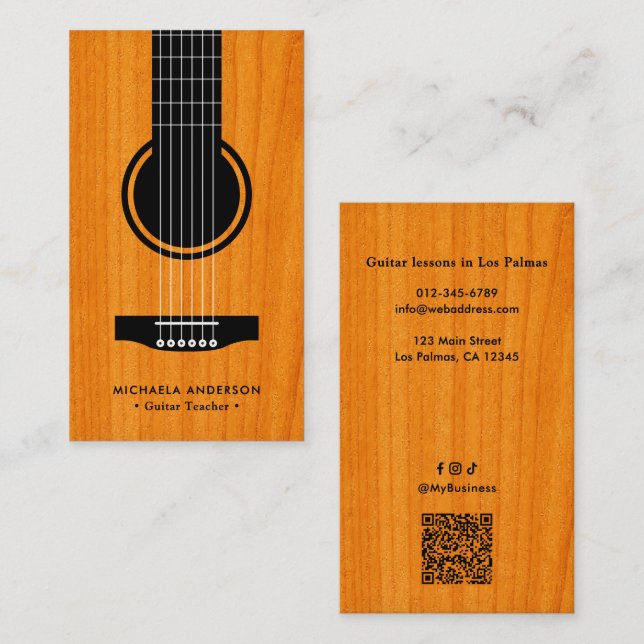 Professional Guitar Teacher QR Code & Social Media Business Card (Front/Back)