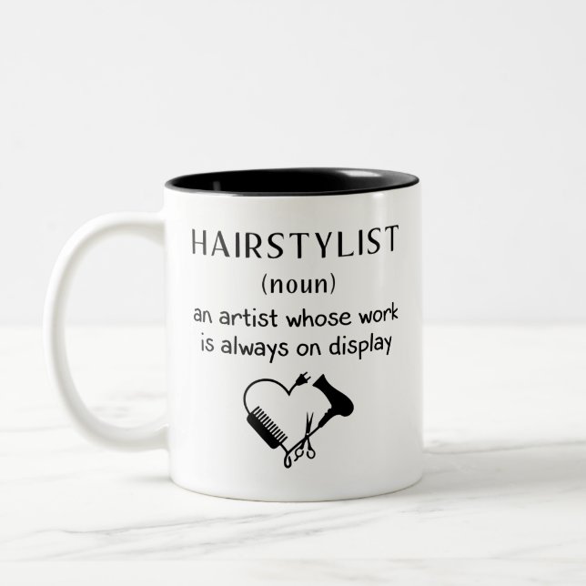 Professional hair artist, Hairstylist Defnition  Two-Tone Coffee Mug (Left)