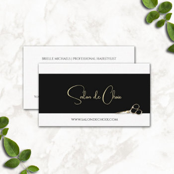 Professional Hair Salon Gold Scissors Hairstylist Business Card by GirlyBusinessCards at Zazzle