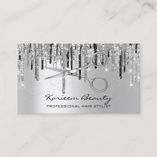 Professional Hair Stylist Silver Drips Scissors Business Card