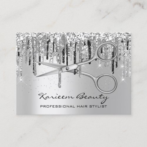 Professional Hair Stylist Silver Gray Scissors Business Card