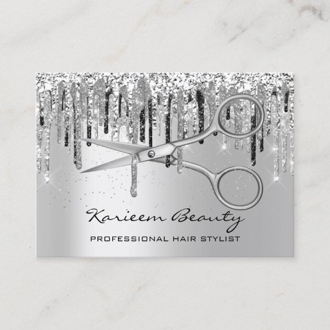 Professional Hair Stylist Silver Gray Scissors Business Card (Front)