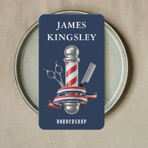 Professional Haircut Barber Pole Modern Barbershop Business Card