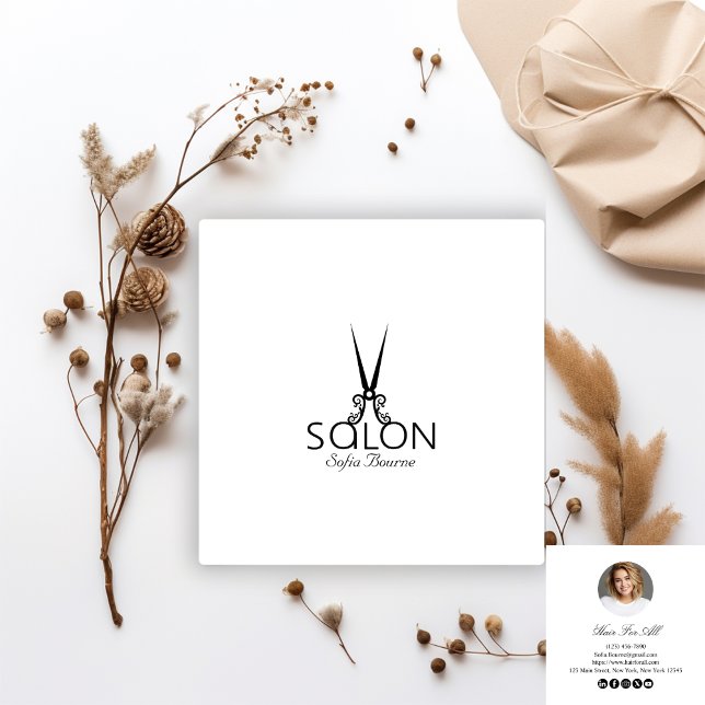 Professional Hairdresser Salon Photo Modern Simple Square Business Card (Creator Uploaded)