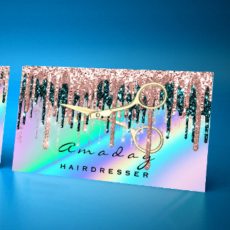 Professional Hairdresser Scissors Rose Holograph Business Card