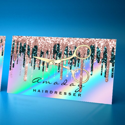 Professional Hairdresser Scissors Rose Holograph Business Card