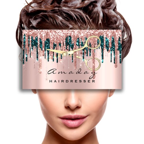 Professional Hairdresser Scissors Rose Teal  Gold Business Card