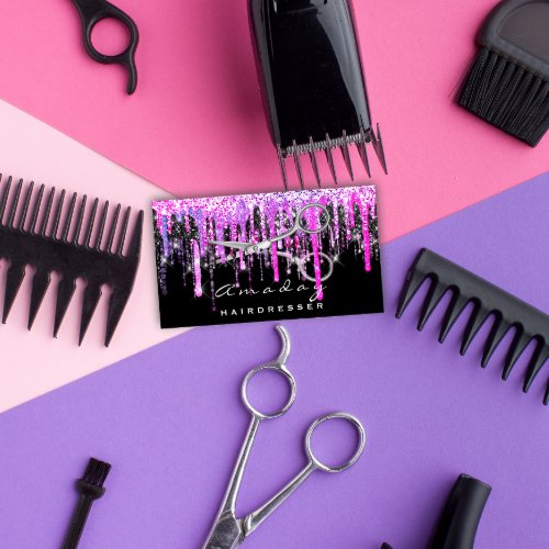 Professional Hairdresser Scissors Silver Hot Pink Business Card