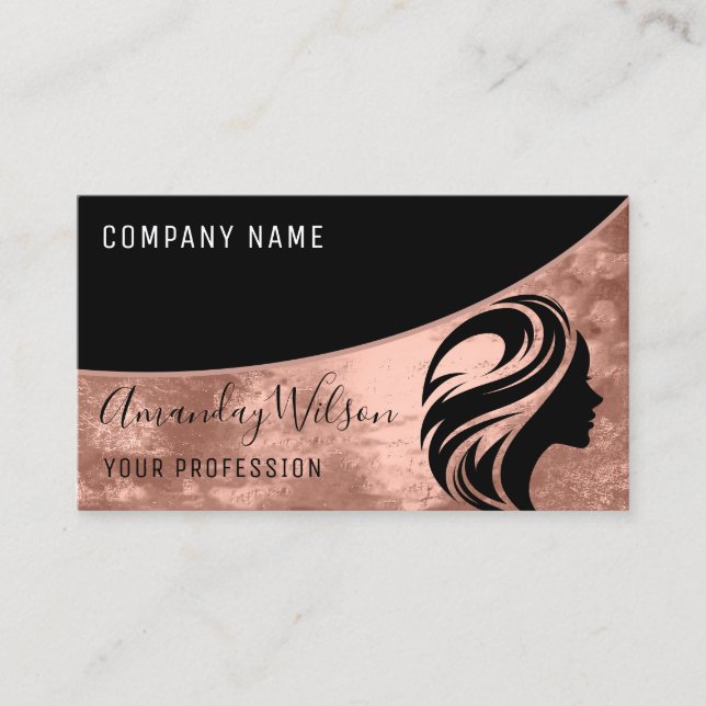 Professional Hairdresser Stylist Logo Rose Modern Business Card (Front)