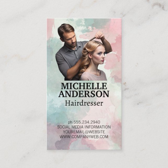 Professional Hairstylist Creating Updo Business Card (Front)