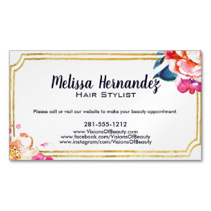Professional Hairstylist Hair Floral Pink Blue Business Card Magnet