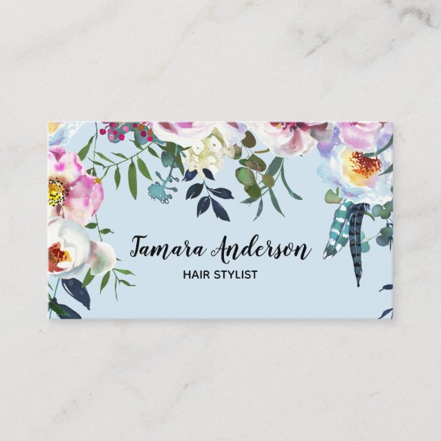 Professional Hairstylist Makeup Floral Pink Boho Business Card (Front)