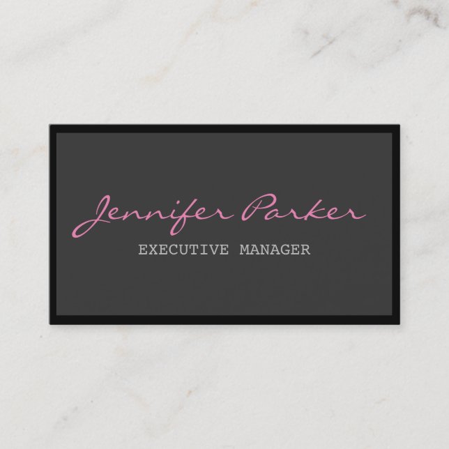 Professional Handwriting Grey Pink Stylish Business Card (Front)