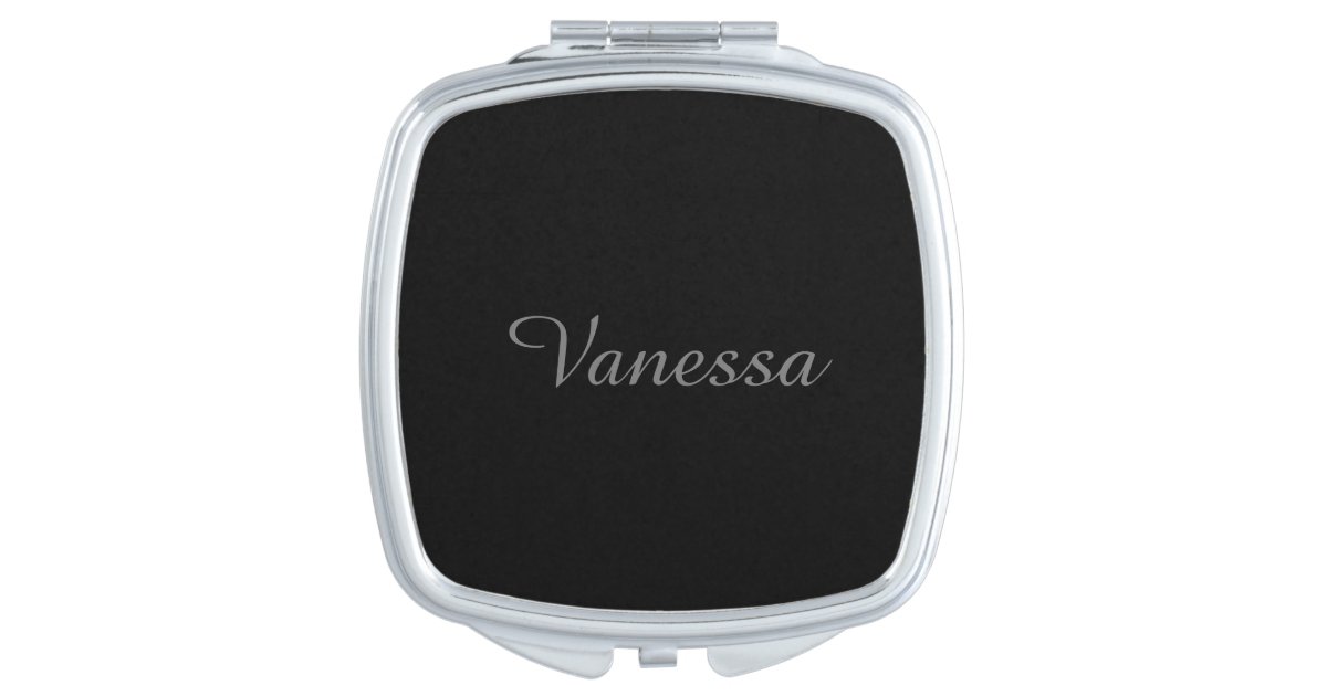 Professional handwriting name custom black compact mirror | Zazzle