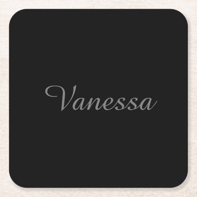 Professional handwriting name custom black square paper coaster (Front)