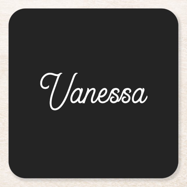 Professional handwriting name custom black square paper coaster (Front)