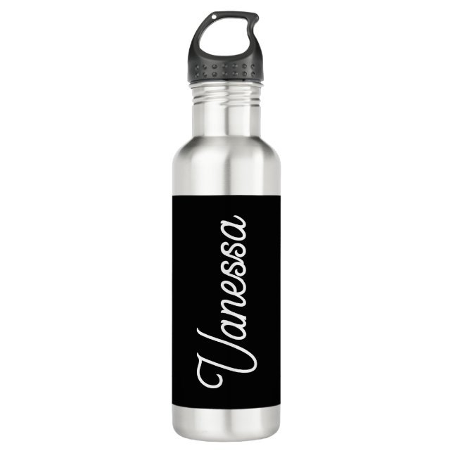 Professional handwriting name custom black stainless steel water bottle (Front)