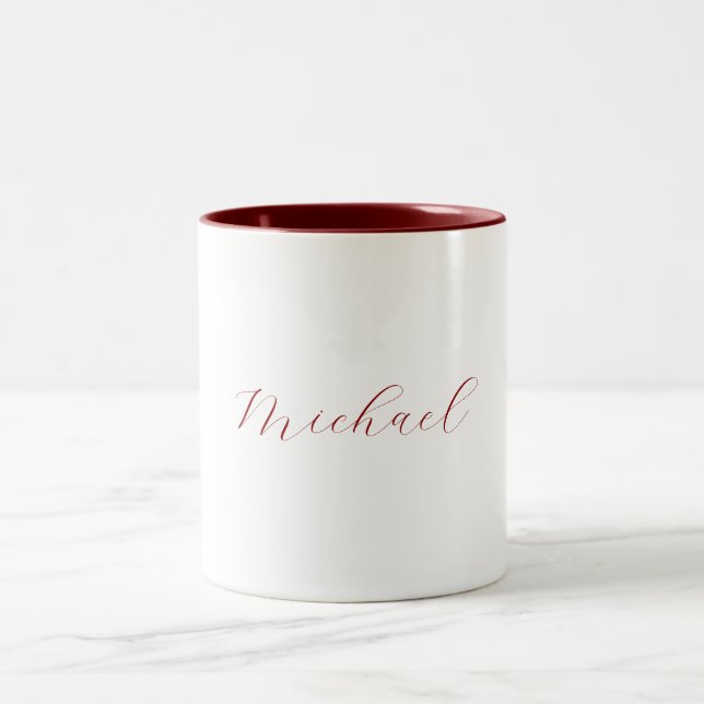 Professional handwriting name minimalist modern Two-Tone coffee mug (Center)