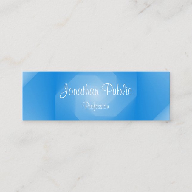 Professional Handwritten Script Name Blue Template Mini Business Card (Front)