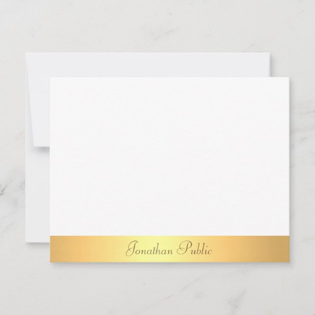 Professional Handwritten Script Text Gold White Note Card (Front)
