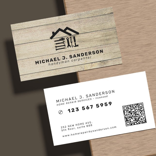 Professional handyman carpenter tools wood business card (Creator Uploaded)