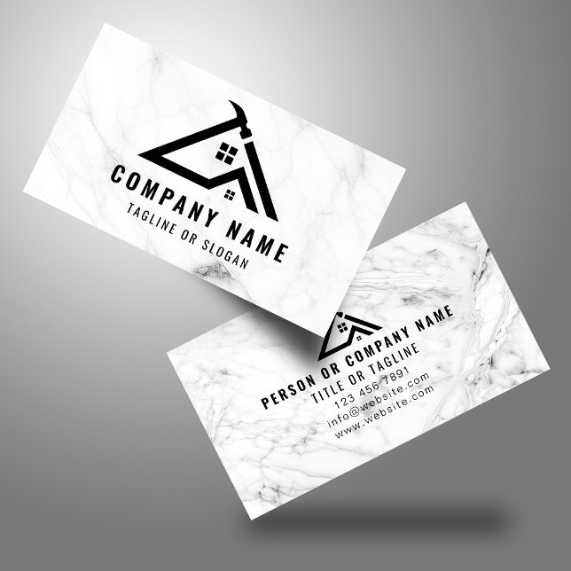 Professional Handyman Logo Marble Stone Contractor Business Card (Creator Uploaded)