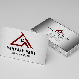 Professional Handyman Logo Metallic Construction Business Card