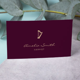 Professional Harpist Minimal Elegant Burgundy Business Card