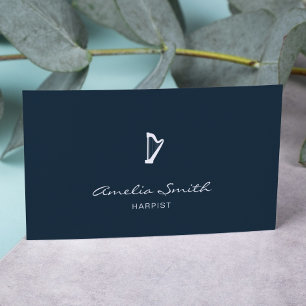 Professional Harpist Minimal Elegant Navy Blue Business Card