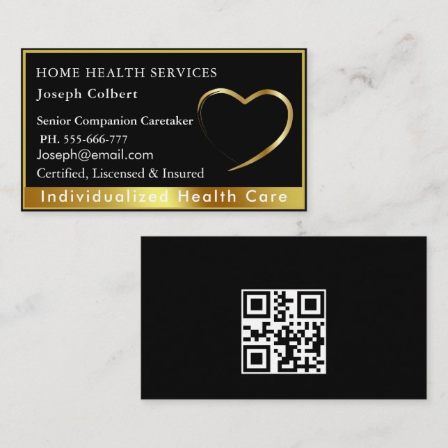 Professional Health Caregiver Medical QR Code gold Business Card (Front/Back)