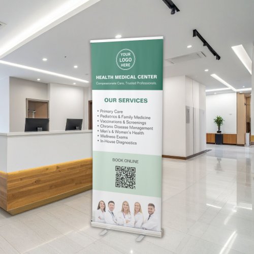 Professional Healthcare Clinic Services QR Green Retractable Banner