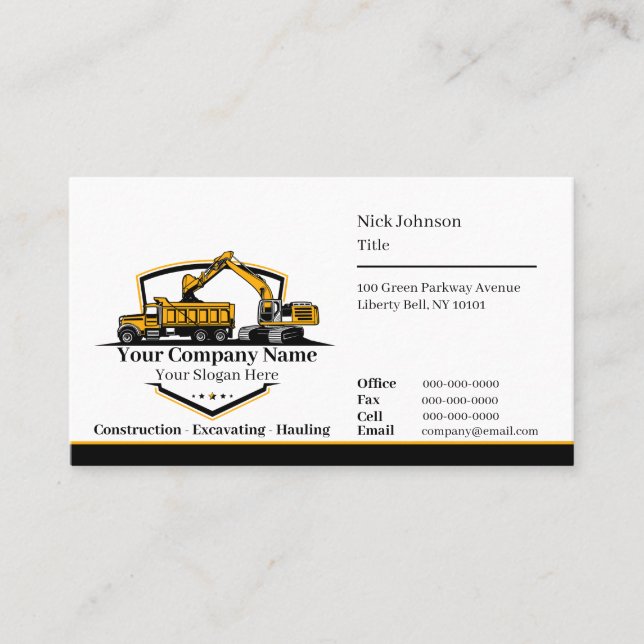 Professional Heavy Equipment Construction Company  Business Card (Front)