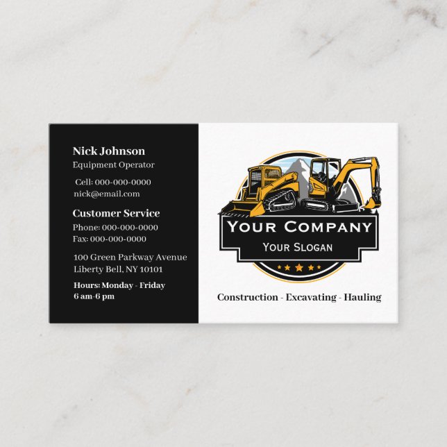 Professional Heavy Equipment Construction Company  Business Card (Front)
