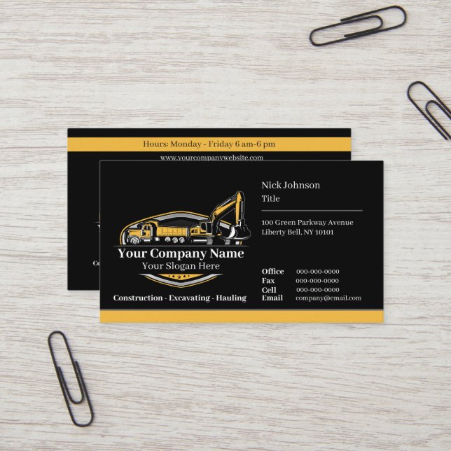 Professional Heavy Equipment Construction Company  Business Card (Front/Back In Situ)