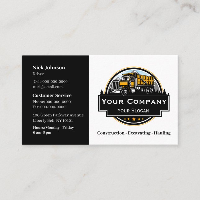 Professional Heavy Equipment Construction Company  Business Card (Front)