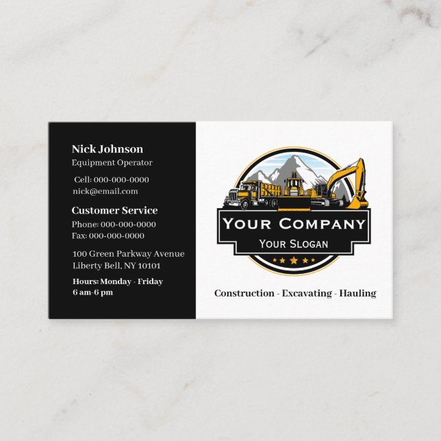 Professional Heavy Equipment Construction Company  Business Card (Front)
