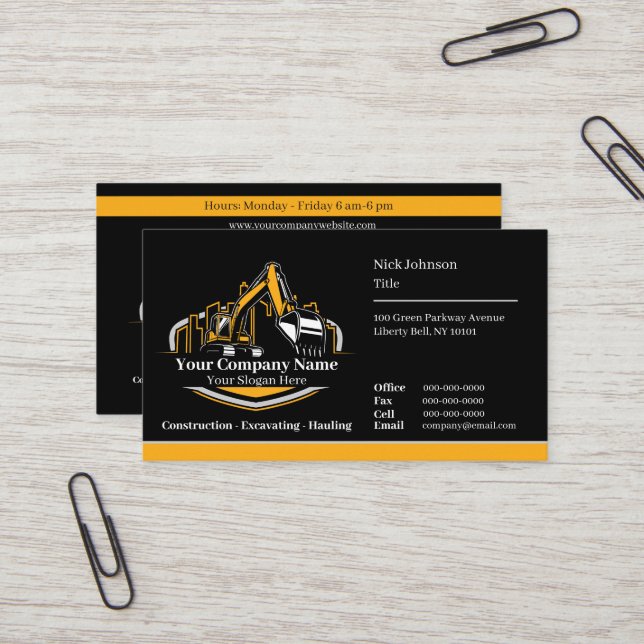 Professional Heavy Equipment Construction Company  Business Card (Front/Back In Situ)