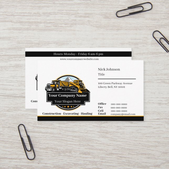 Professional Heavy Equipment Construction Company  Business Card (Front/Back In Situ)